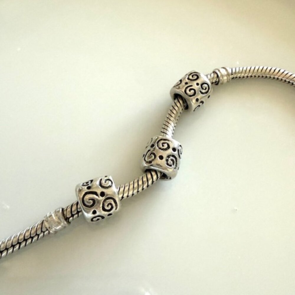 Three Retired Pandora Swirls & Dots Sterling Silver Charms